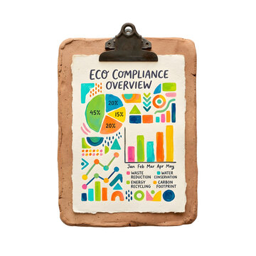 Tactile 3D Claymation Minimalist Tactile Clay Clipboard Showing Abstract Eco Environmental Audit Clipboard