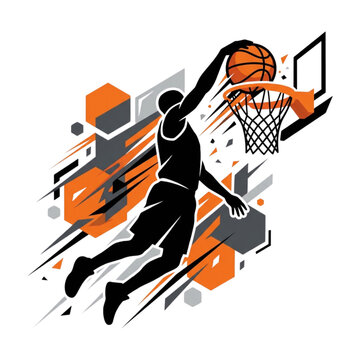 Abstract Basketball Player Slam Dunk Vector Silhouette
