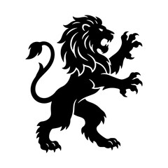 Silhouette of a fierce rampant lion heraldic coat of arms emblem © ZamStock