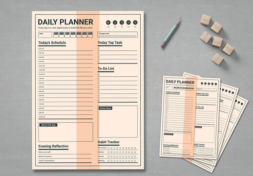 Daily Productivity Planner To Do List Layout in Pale Peach Colors
