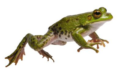 Fototapeta premium Green spotted frog with webbed feet, isolated on transparent background