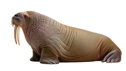 Large walrus with tusks and wrinkled skin on white © Fried