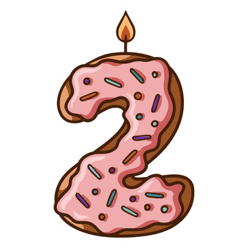 Pink donut with a candle in the shape of the number two