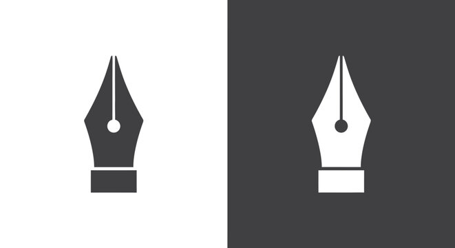 Professional fountain pen nib icon displaying classic stationery instrument for writing calligraphy and graphic design tools presented on dual color background.