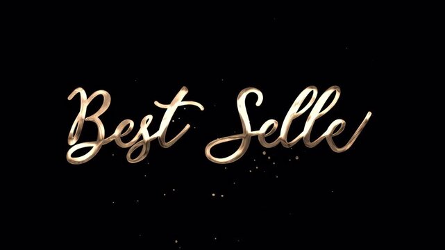 Best Seller calligraphy animation with gold ink splashes in 4K resolution transparent background