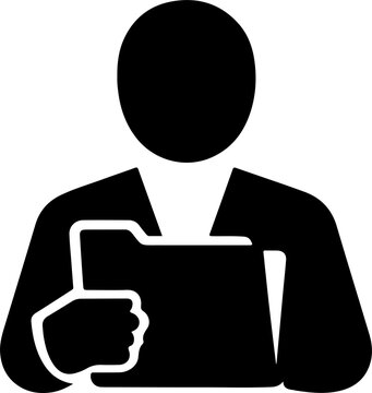Download file icon vector with male person profile avatar folder symbol for information data in flat color glyph pictogram illustration