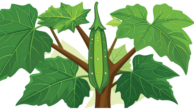 Okra pod on a tree branch.