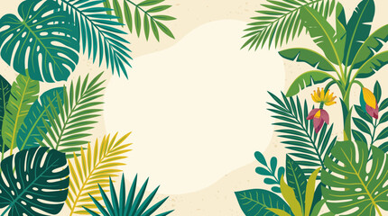 Obraz premium Tropical foliage banner with colorful leaves and flowers