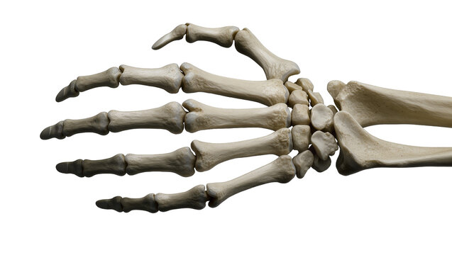 Human hand skeleton bones metacarpals phalanges, carpals
