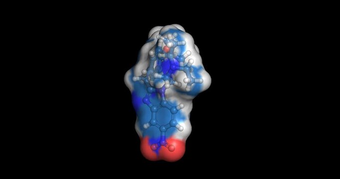 Isotonitazene, synthetic opioid for forensic and toxicological research, 3D molecule spinning, 4K