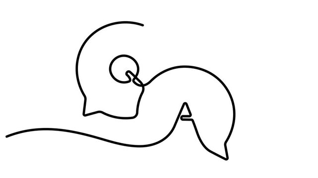 Animated self drawing of Continuous single line drawing of question and answer speech bubbles with q and a letters. Full length one line animation. 4K video