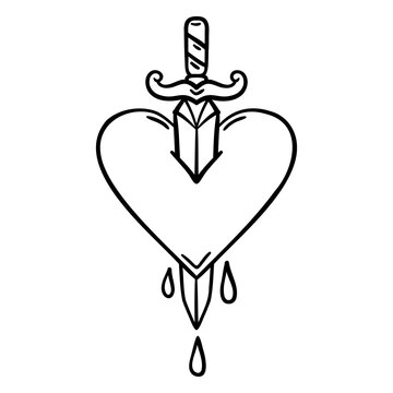 Bold heart and sword design with dripping elements