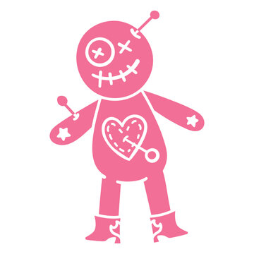 Pink vodoo doll with a heart on his chest