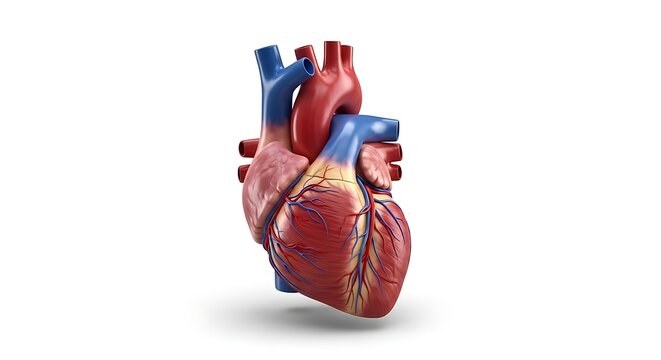 Detailed 3d illustration of a human heart with visible arteries and veins