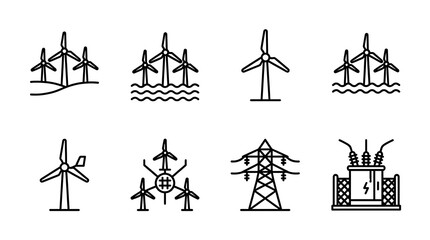 Fototapeta premium Wind farm infrastructure icon set on white background