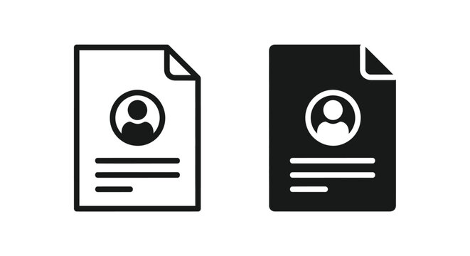 Professional resume or profile document icon set featuring two variations with personal avatar and text lines isolated on clean white background for business.