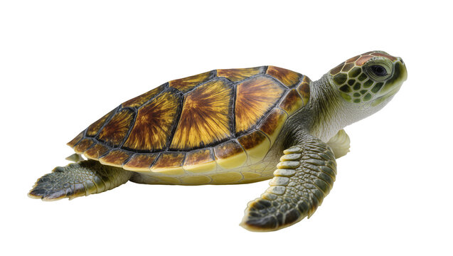 Green sea turtle with patterned shell and flippers
