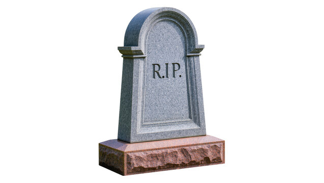 Granite tombstone with R I P inscription on stone base