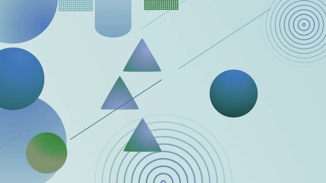 Abstract geometric background with glowing triangles circles lines and spiral rings gradient backdrop animation