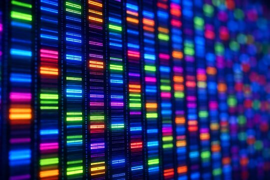 Colorful DNA sequence, genetic code, colorful background, biotechnology concept