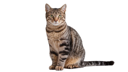 Tabby cat sitting attentively with green eyes © Vetle