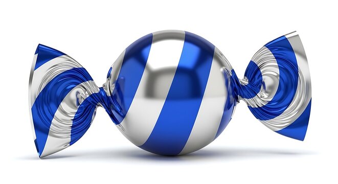 Striking blue and white striped hard candy isolated on white background studio shot