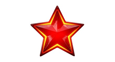Obraz premium Realistic red star icon with glowing neon effect on transparent background