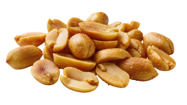 Roasted salted peanuts pile, whole and halved nuts