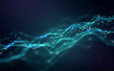 Abstract glowing digital network wave with connected points. © kadal