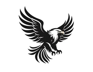 Fototapeta premium Stylized Black Eagle Spreading Wings in Minimal Gray Background