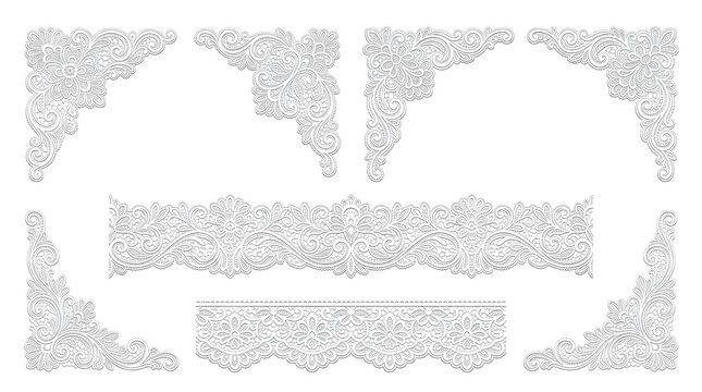 Decorative Lace Corner Elements and Borders for Vintage Design and Invitations