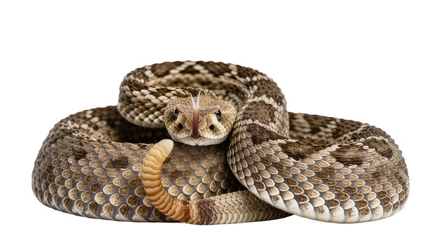 Western Diamondback Rattlesnake coiled head forward, detailed scales