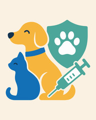Pet Vaccination Protection Concept with Dog Cat Shield and Syringe Flat Illustration © Thays