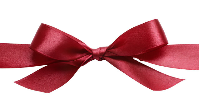 Red satin ribbon bow with flowing ends