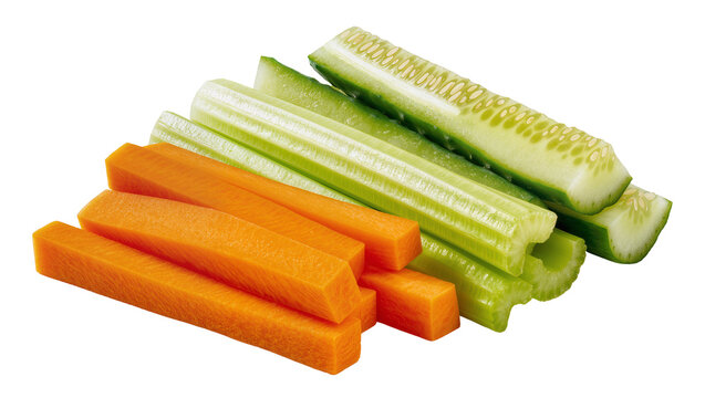 Carrot sticks celery sticks, and cucumber slices piled together