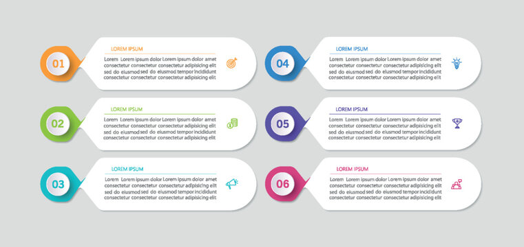 Business infographic vector design template with 6 options, steps or processes. Can be used for workflow layout, diagram, annual report, web design	