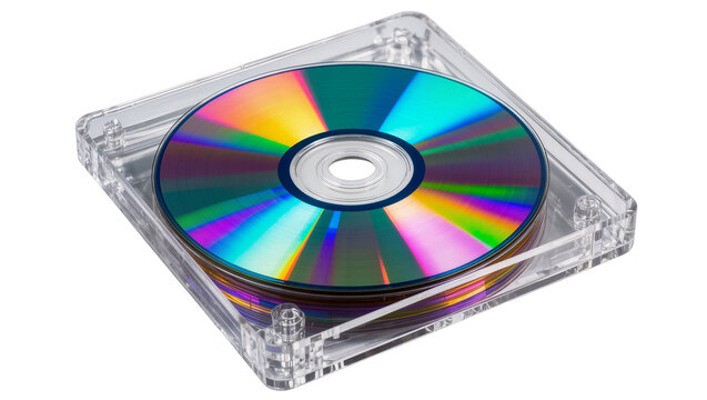 Stack of colorful CDs in clear plastic case