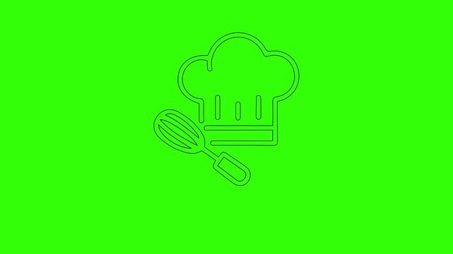 Animated Chef Hat and Whisk Icon on Vibrant Green Background, Culinary Concept