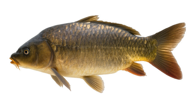 Common carp fish with scales and fins, side view