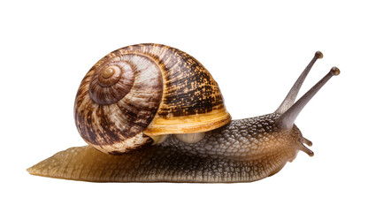 Garden snail with brown spiral shell crawling © Fried