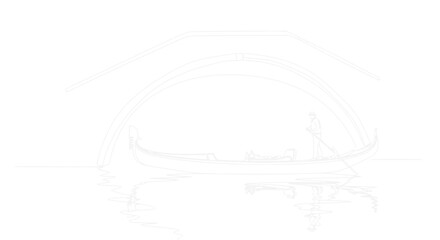 Venice Gondola Silhouette Under Bridge Arch, Minimalist Sketch Style © Dodo