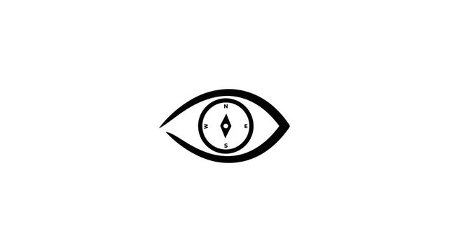 Conceptual Eye with Compass Symbol Representing Vision, Direction, and Exploration, Isolated on White