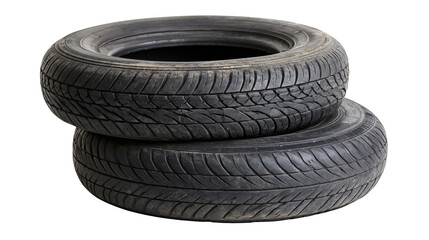 Two black rubber car tires stacked © Lubos