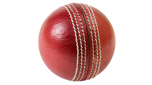 Red leather cricket ball with white stitching