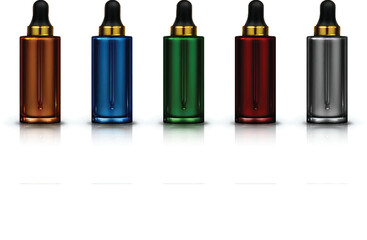 Fototapeta premium Blank brown glass dropper bottle container set vector
