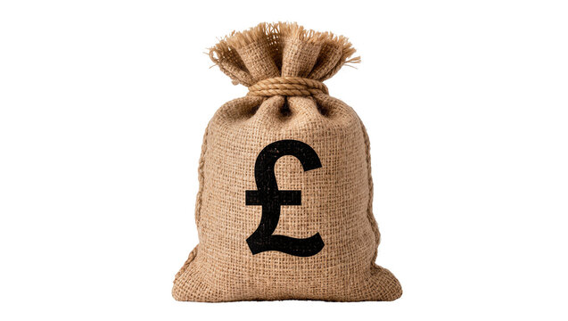 Burlap money bag with pound sterling symbol