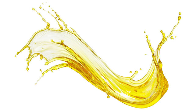 Yellow liquid splash with droplets, dynamic motion
