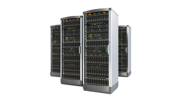 Server racks with blinking lights in data center