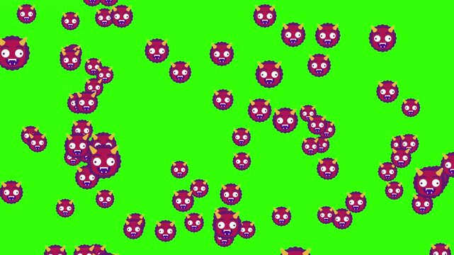 Cute Cartoon Monsters Dancing and Floating on Green Screen Background Animation Loop