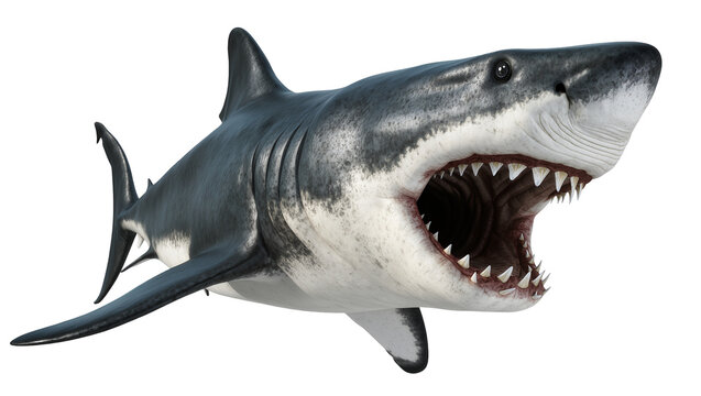 Great white shark with open mouth and sharp teeth